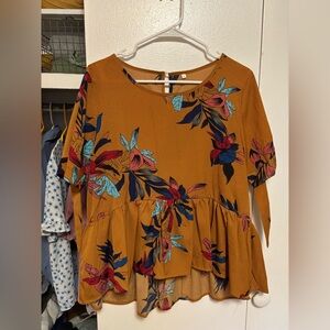 Source Unknown Mustard Floral Blouse